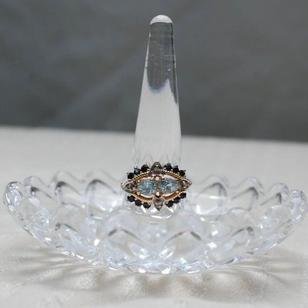 14k Gold Blue Topaz Sapphire Diamond Ring Size 6